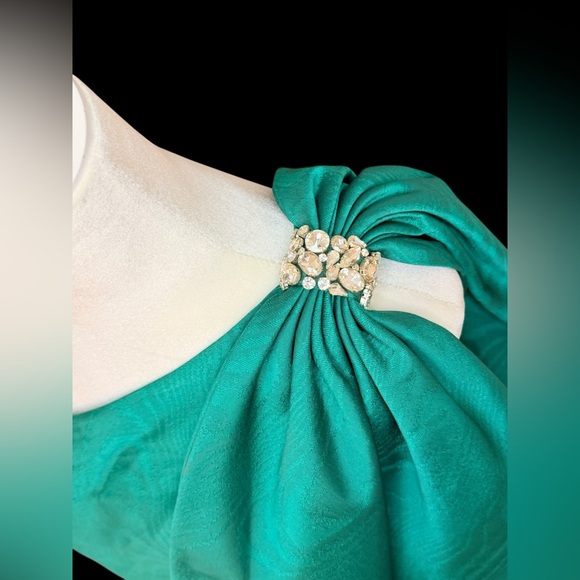 Sachin & Babi Viola Gown Green Moiré One Shoulder Dress Gown With Pockets sz 10 - Picture 12 of 16